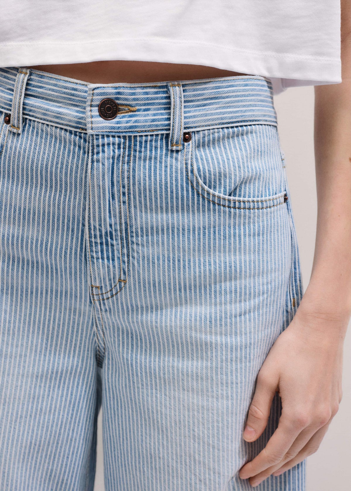 Blue Micro Stripe Ultimate Wide-Leg Jean | ME+EM
