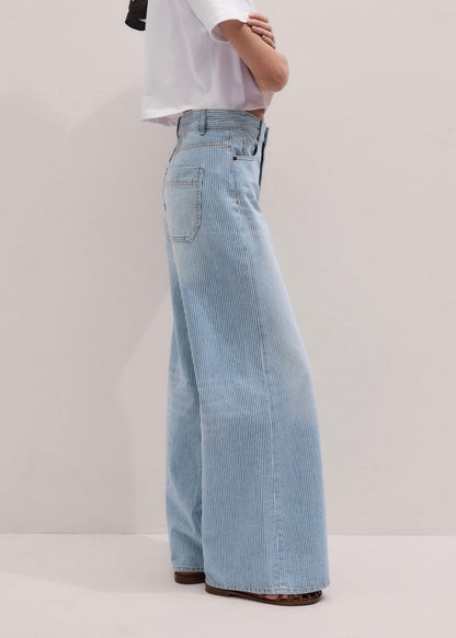 Blue Micro Stripe Ultimate Wide-Leg Jean | ME+EM