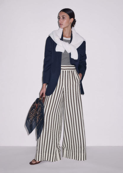 Cream Linen-Blend Spring Stripe Wide-Leg Pant | ME+EM
