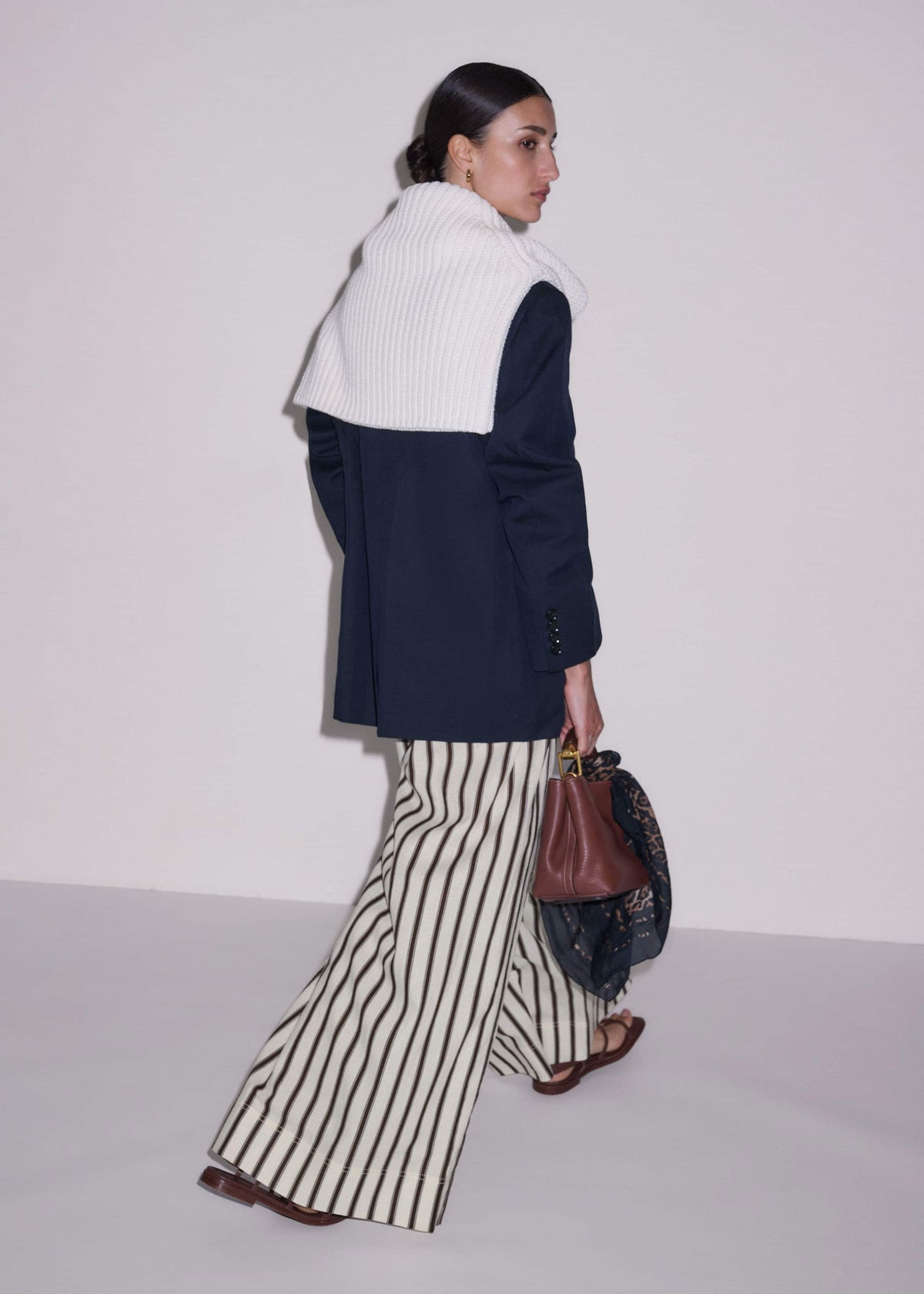 Cream Linen-Blend Spring Stripe Wide-Leg Pant | ME+EM