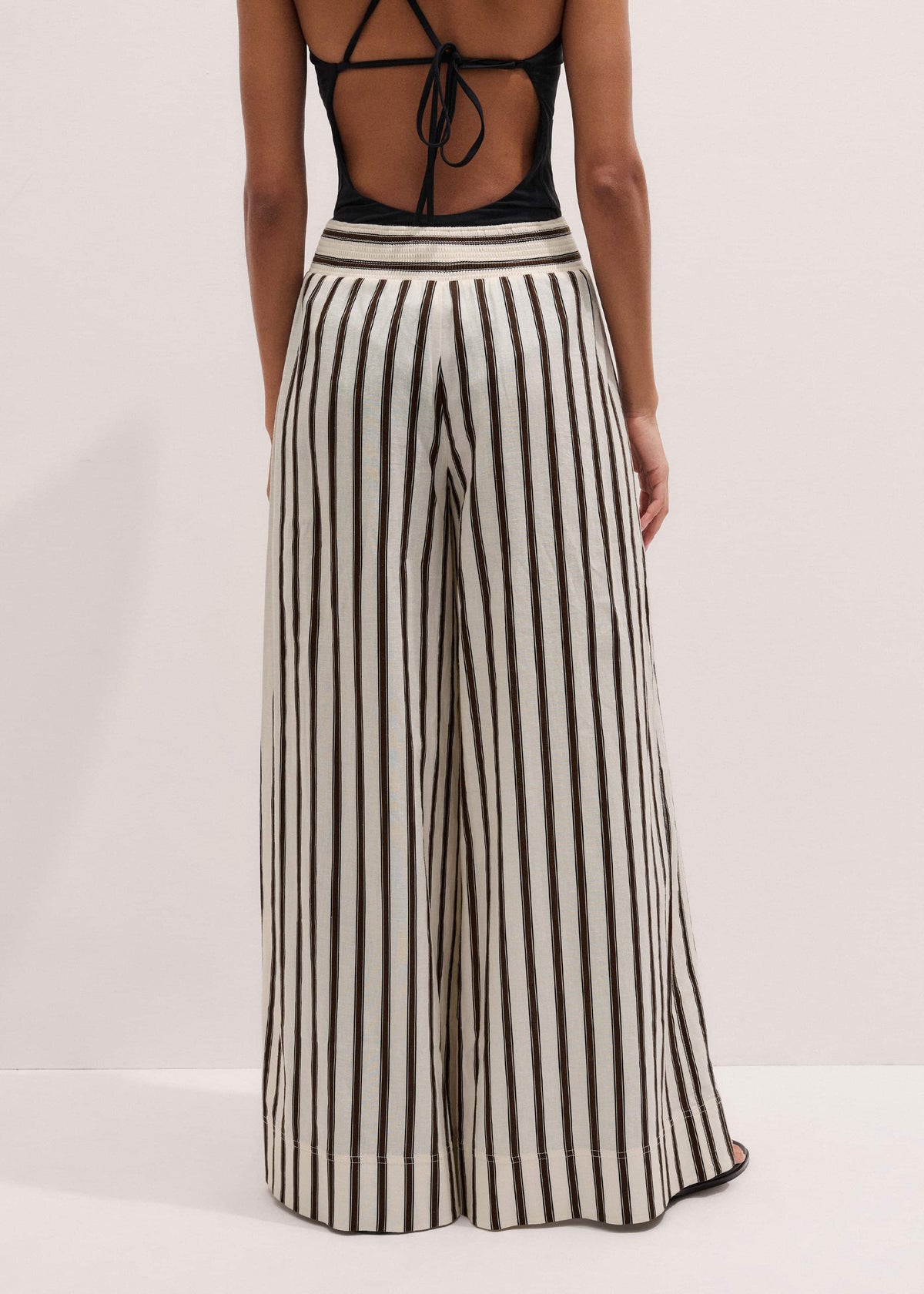 Cream Linen-Blend Spring Stripe Wide-Leg Pant | ME+EM