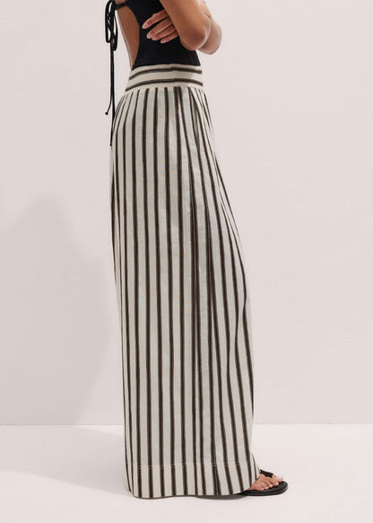 Cream Linen-Blend Spring Stripe Wide-Leg Pant | ME+EM
