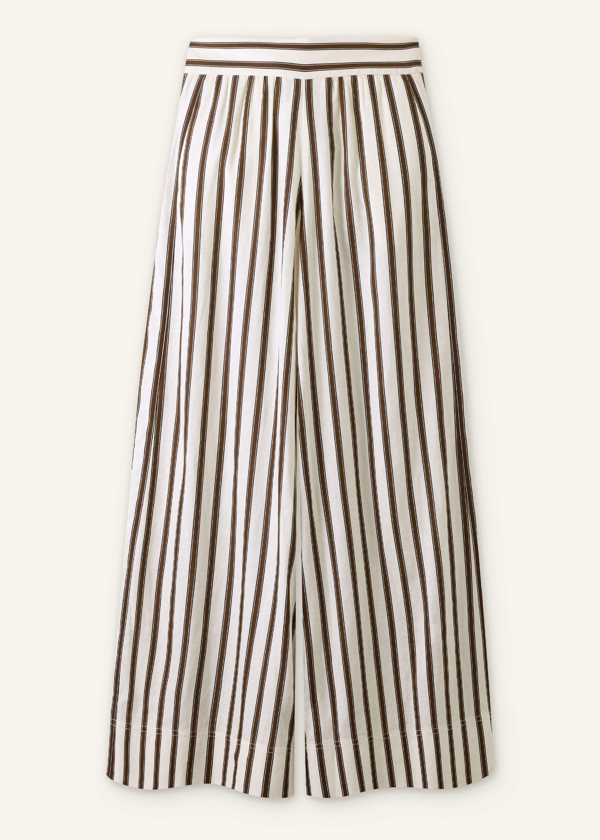 Cream Linen-Blend Spring Stripe Wide-Leg Pant | ME+EM
