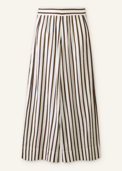Cream Linen-Blend Spring Stripe Wide-Leg Pant | ME+EM