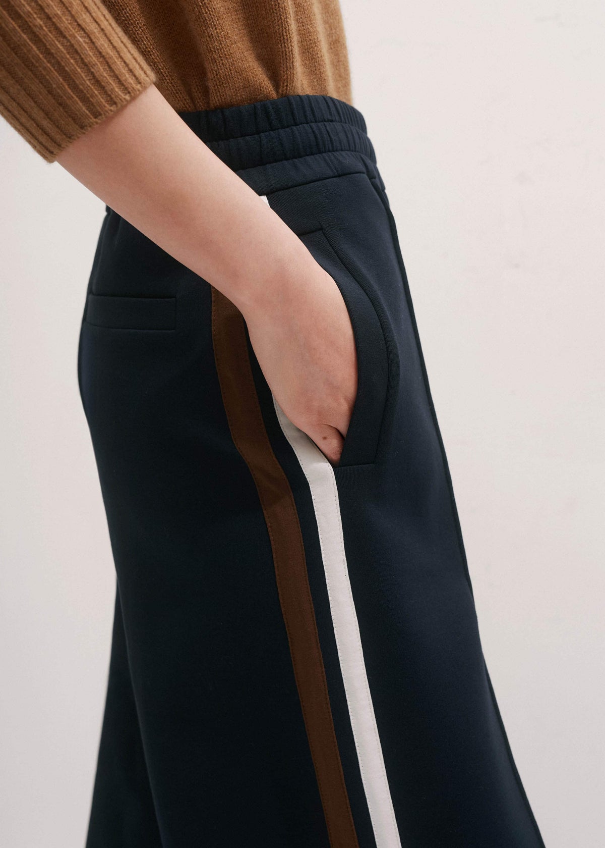 Navy Side Stripe Stretch Jersey Icon Track Pant | ME+EM