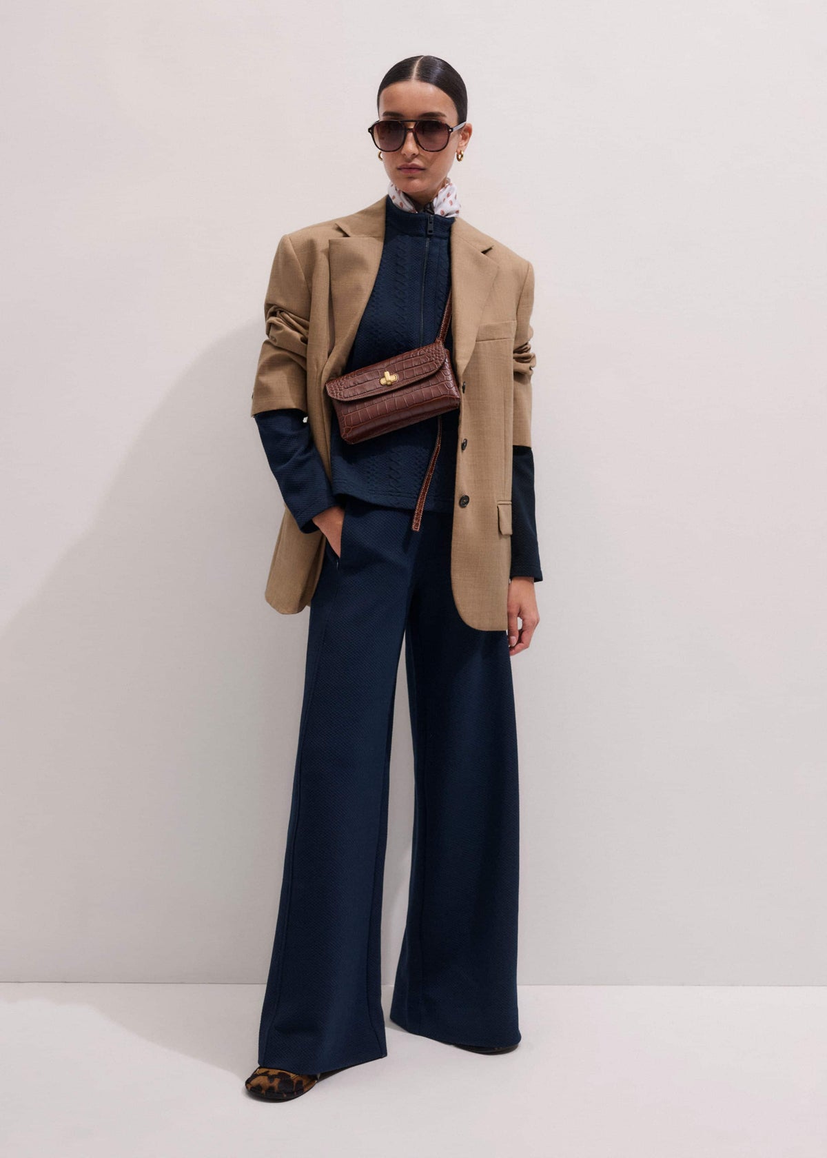 Navy Cable Jacquard Wide-Leg Pant | ME+EM