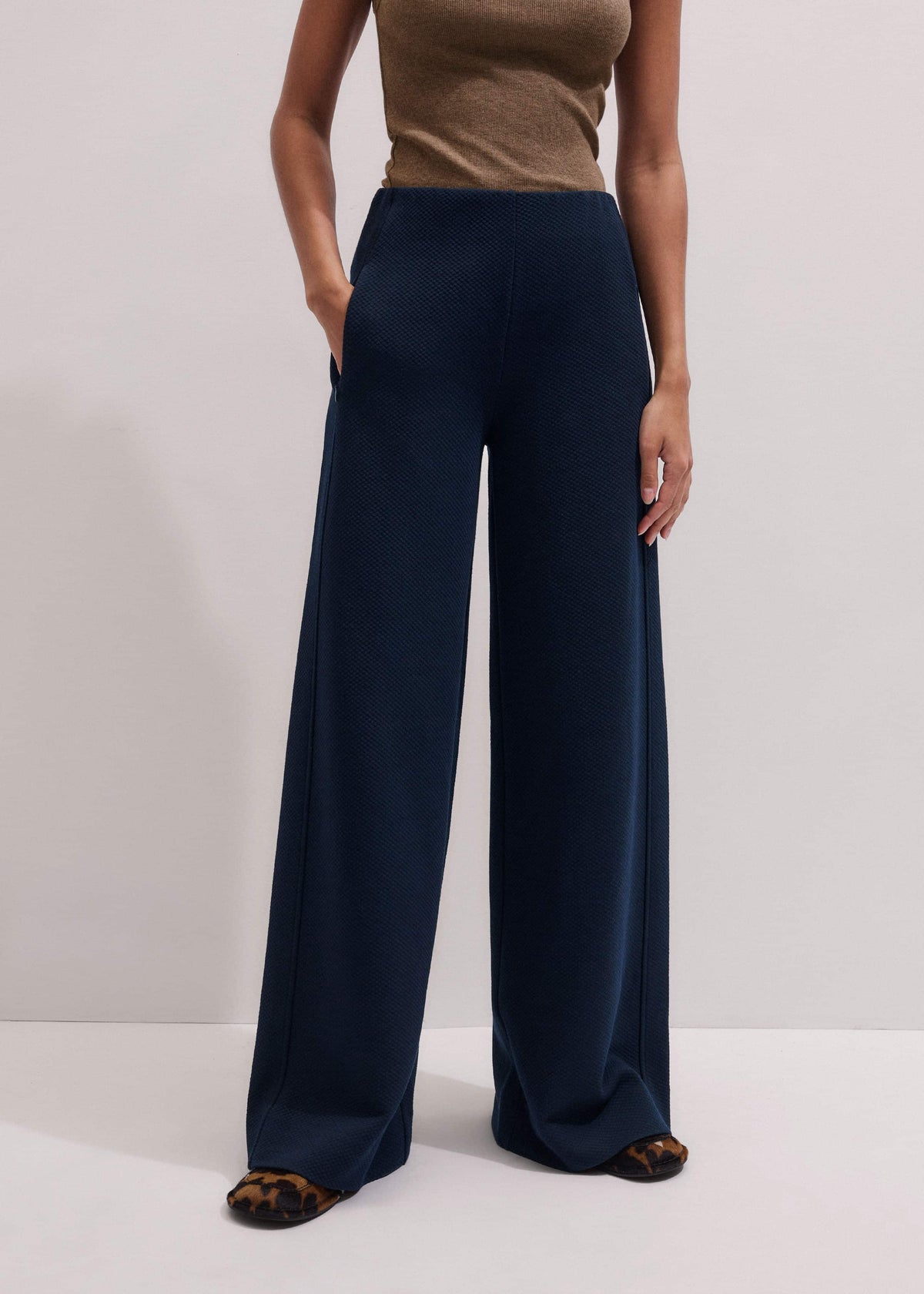 Navy Cable Jacquard Wide-Leg Pant | ME+EM