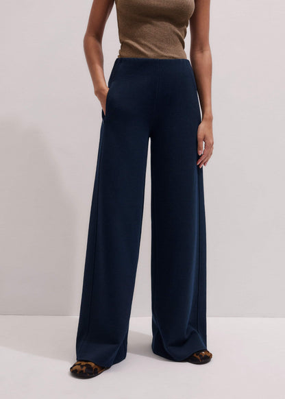Navy Cable Jacquard Wide-Leg Pant | ME+EM