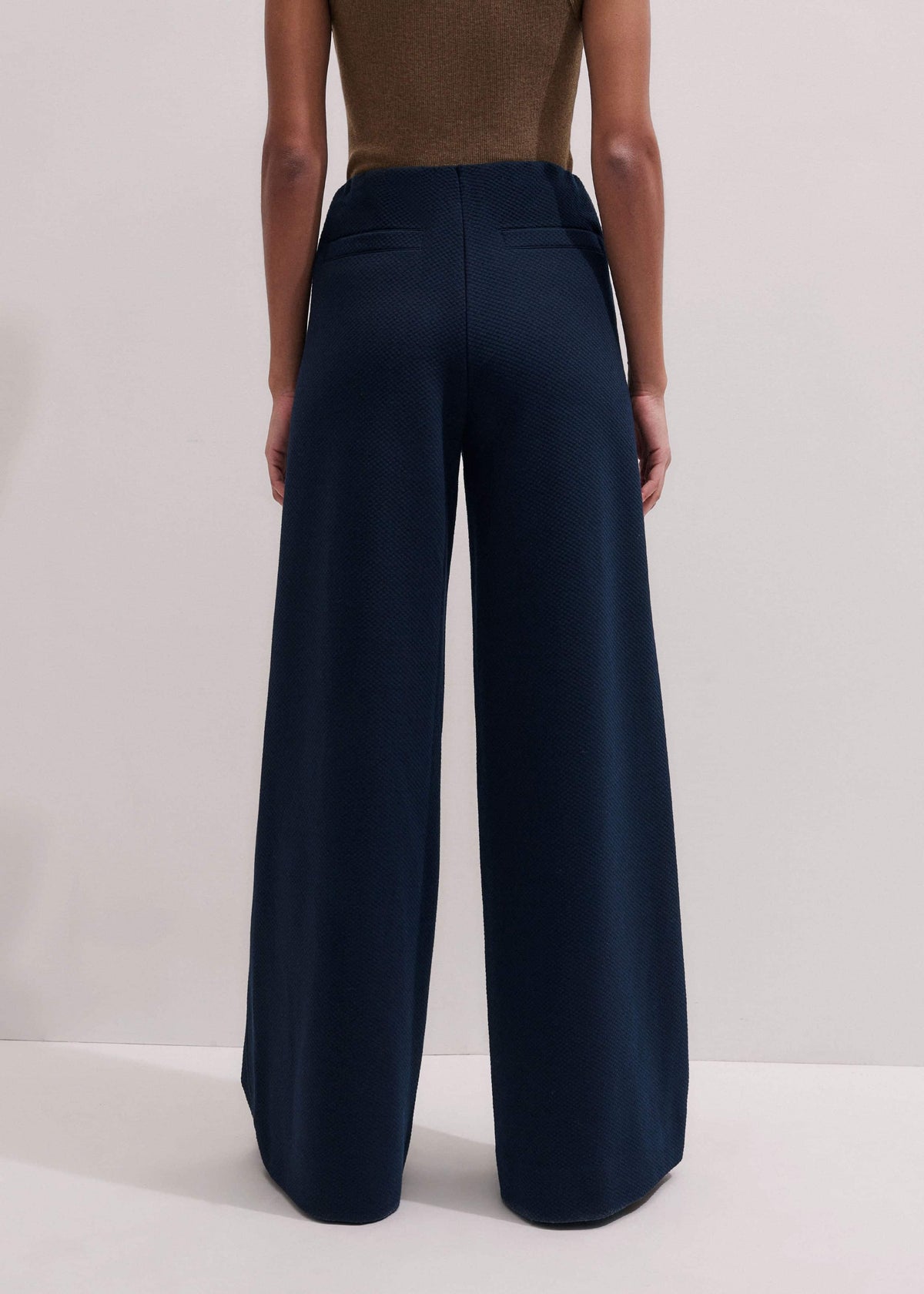 Navy Cable Jacquard Wide-Leg Pant | ME+EM
