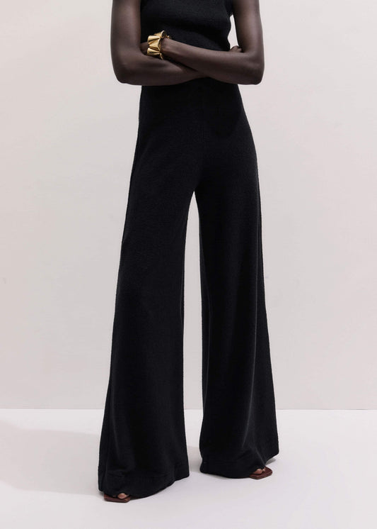 Black Textured Wide-Leg Palazzo Pant | ME+EM