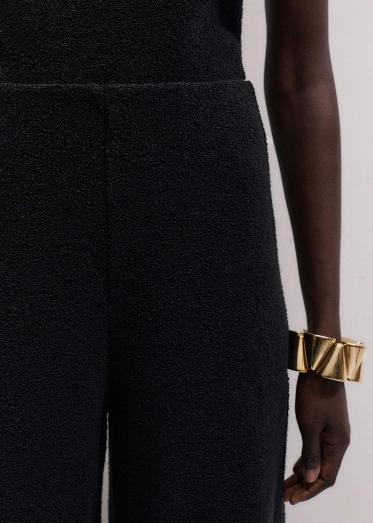 Black Textured Wide-Leg Palazzo Pant | ME+EM