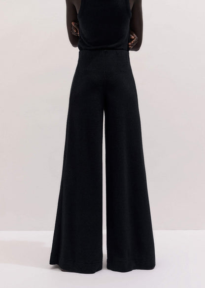 Black Textured Wide-Leg Palazzo Pant | ME+EM