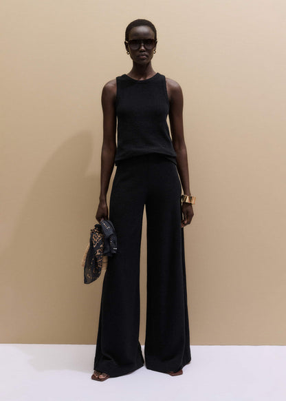 Black Textured Wide-Leg Palazzo Pant | ME+EM