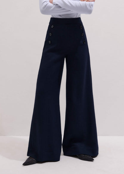 Navy Button Front High Waist Wide-Leg Pant | ME+EM