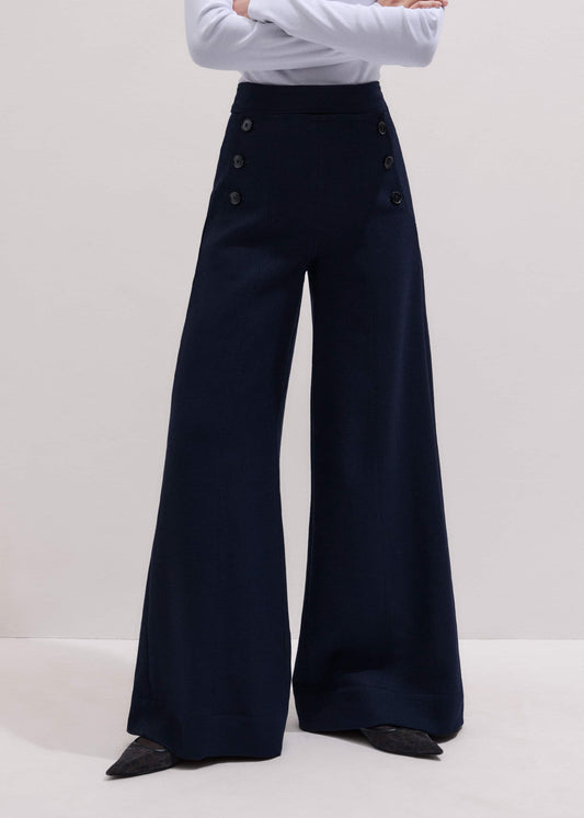 Navy Button Front High Waist Wide-Leg Pant | ME+EM