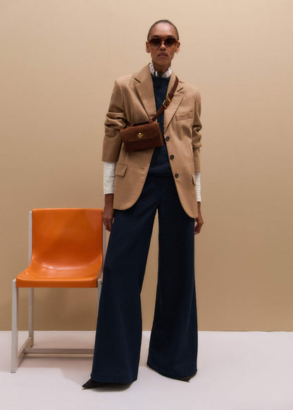 Navy Button Front High Waist Wide-Leg Pant | ME+EM