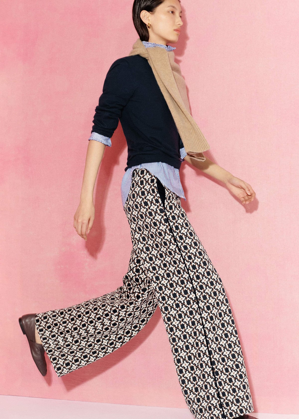 Navy Graphic Jacquard Wide-Leg Pant | ME+EM