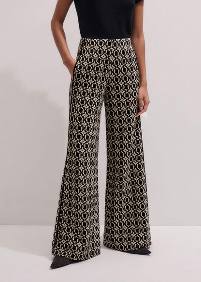 Navy Graphic Jacquard Wide-Leg Pant | ME+EM