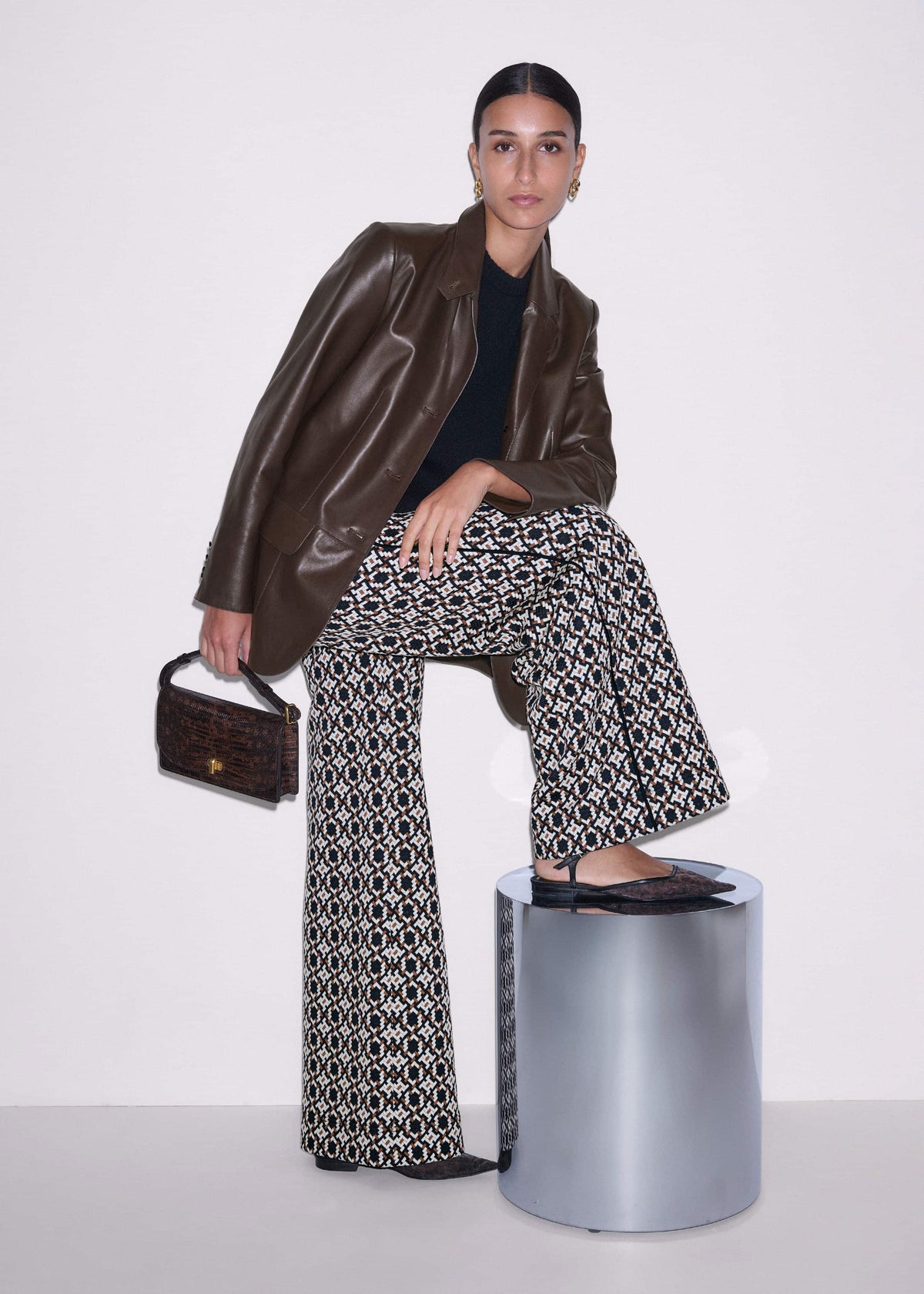 Navy Graphic Jacquard Wide-Leg Pant | ME+EM