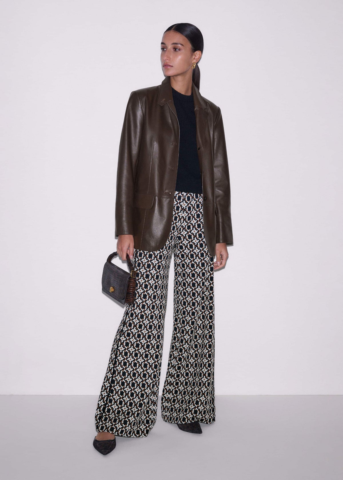 Navy Graphic Jacquard Wide-Leg Pant | ME+EM