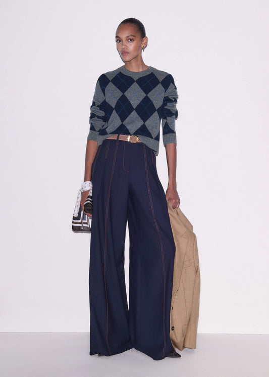 Navy Contrast Top Stitch Wide-Leg Pant | ME+EM
