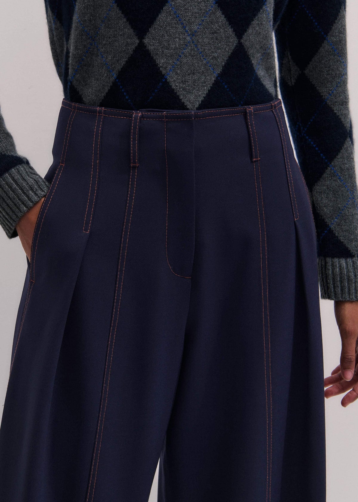 Navy Contrast Top Stitch Wide-Leg Pant | ME+EM