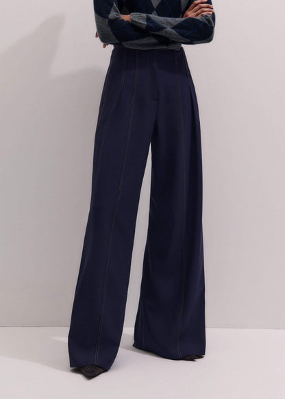 Navy Contrast Top Stitch Wide-Leg Pant | ME+EM