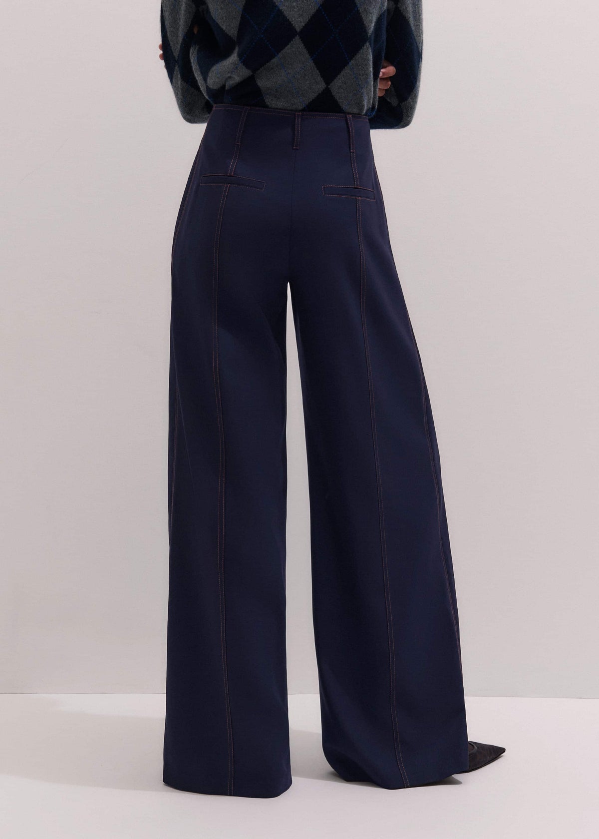 Navy Contrast Top Stitch Wide-Leg Pant | ME+EM