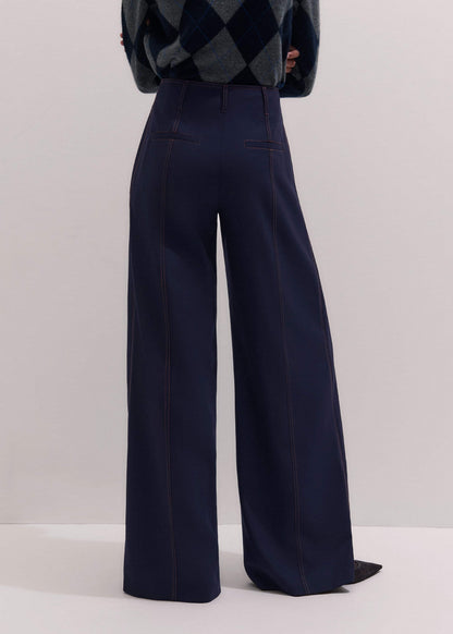 Navy Contrast Top Stitch Wide-Leg Pant | ME+EM