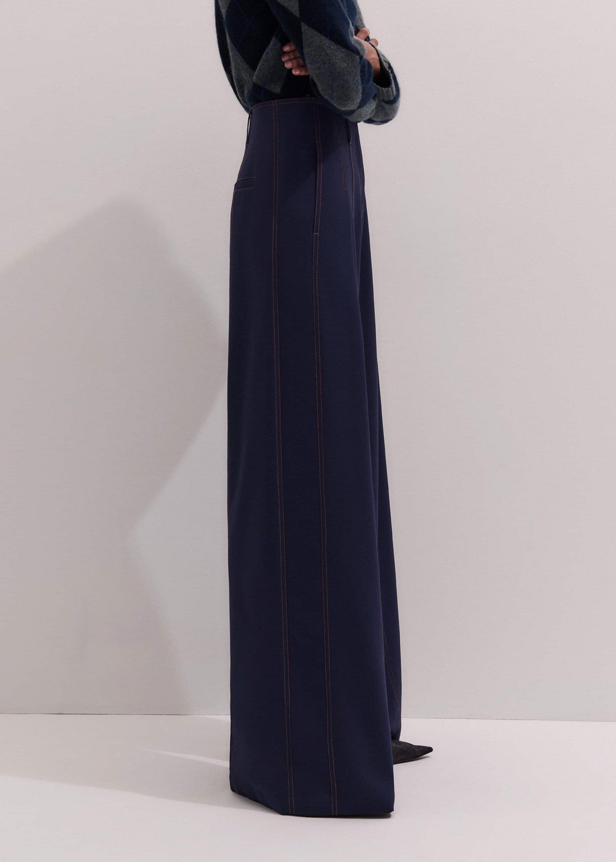 Navy Contrast Top Stitch Wide-Leg Pant | ME+EM