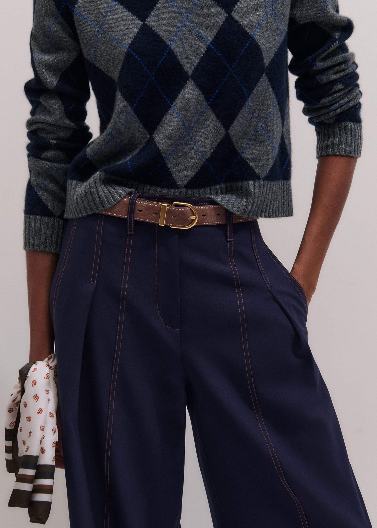 Navy Contrast Top Stitch Wide-Leg Pant | ME+EM