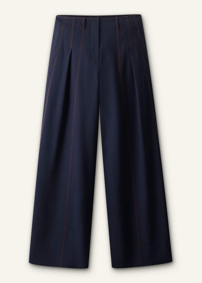Navy Contrast Top Stitch Wide-Leg Pant | ME+EM
