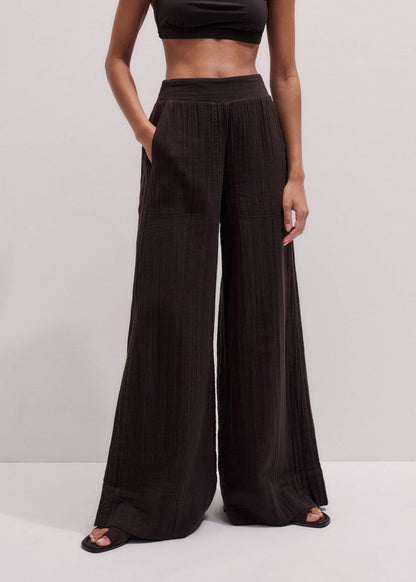 Brown Cheesecloth Wide-Leg Pant | ME+EM