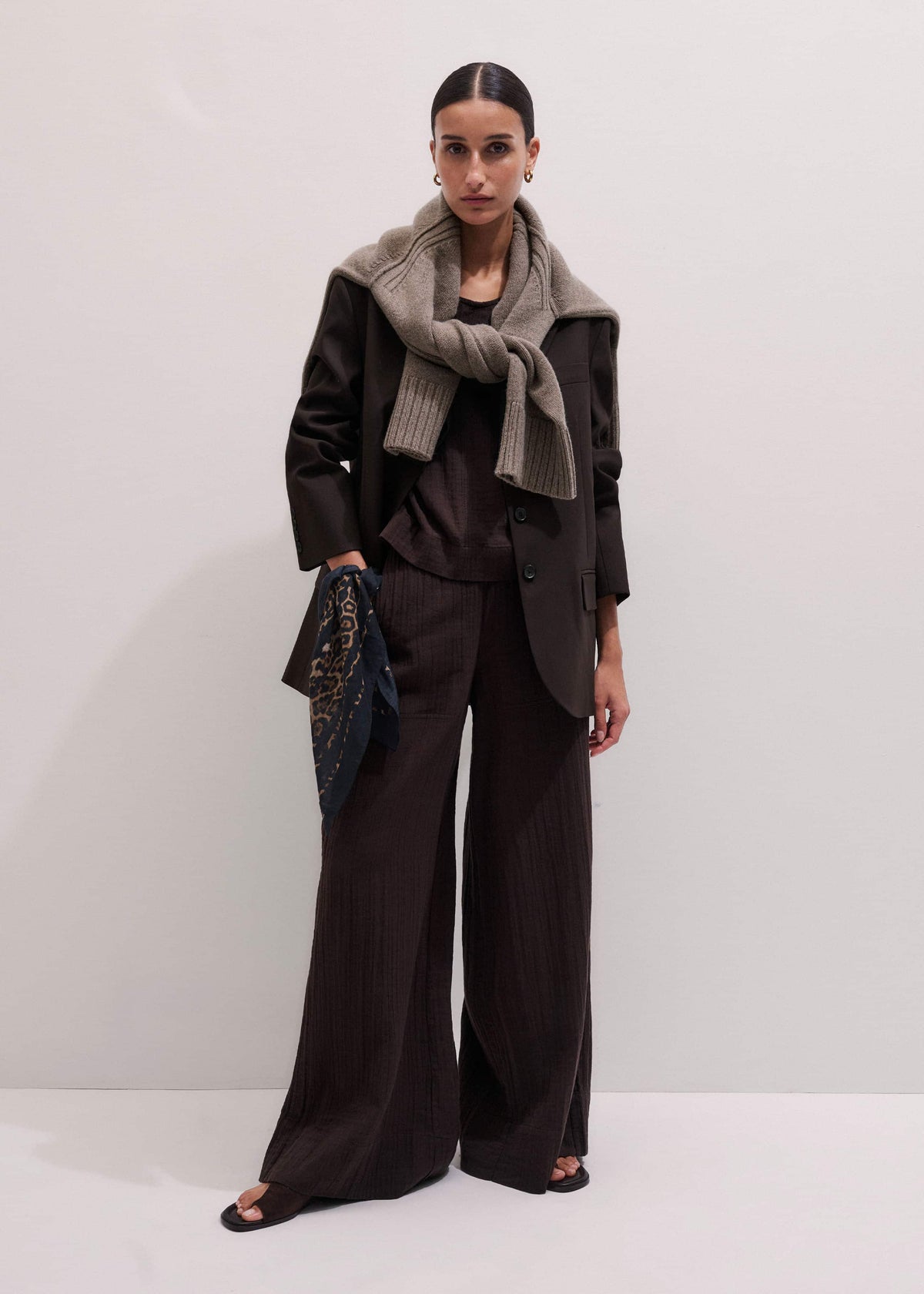 Brown Cheesecloth Wide-Leg Pant | ME+EM