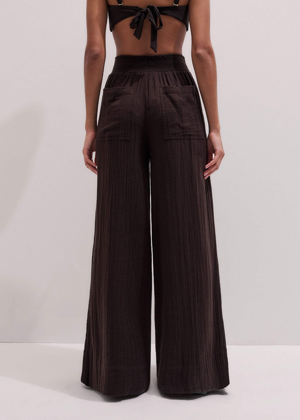 Brown Cheesecloth Wide-Leg Pant | ME+EM