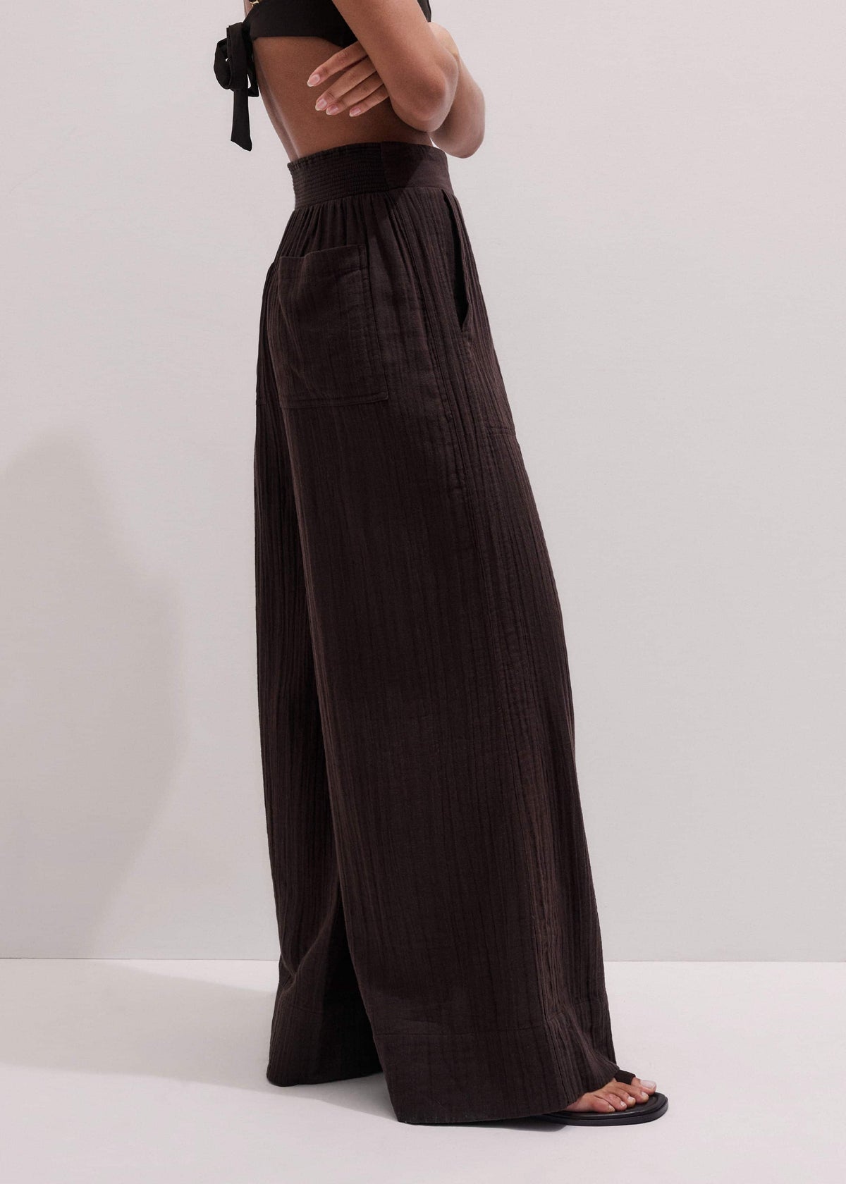 Brown Cheesecloth Wide-Leg Pant | ME+EM