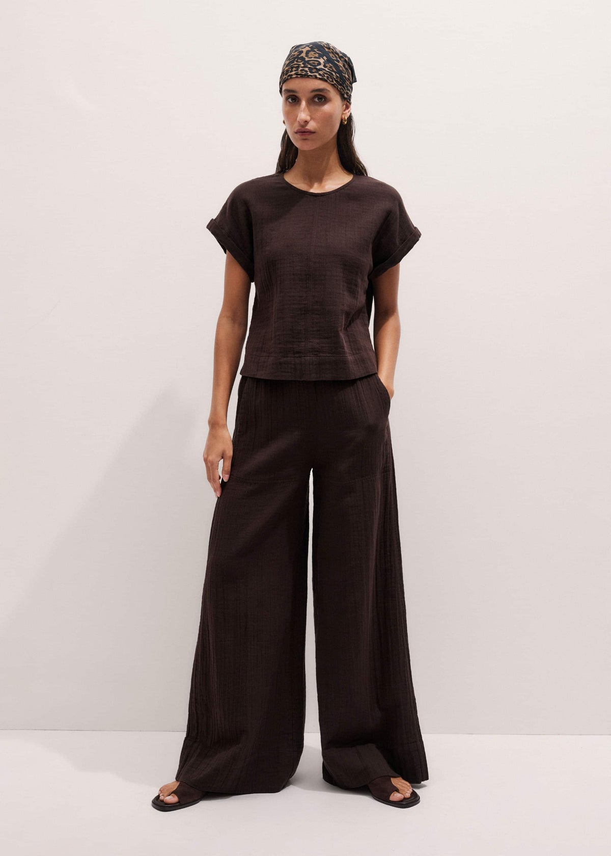 Brown Cheesecloth Wide-Leg Pant | ME+EM