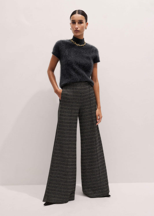 Black Stripe Tweed Wide-Leg Pant | ME+EM