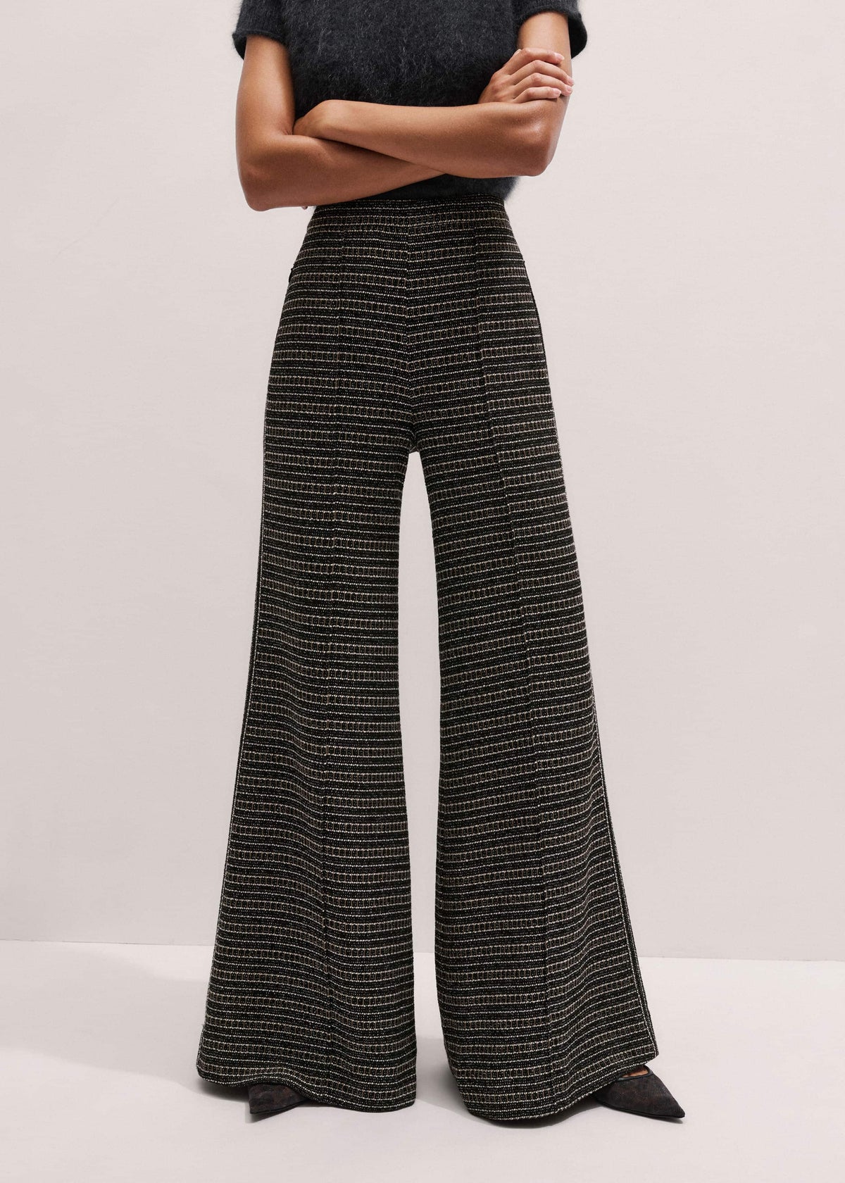 Black Stripe Tweed Wide-Leg Pant | ME+EM