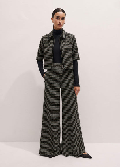 Black Stripe Tweed Wide-Leg Pant | ME+EM