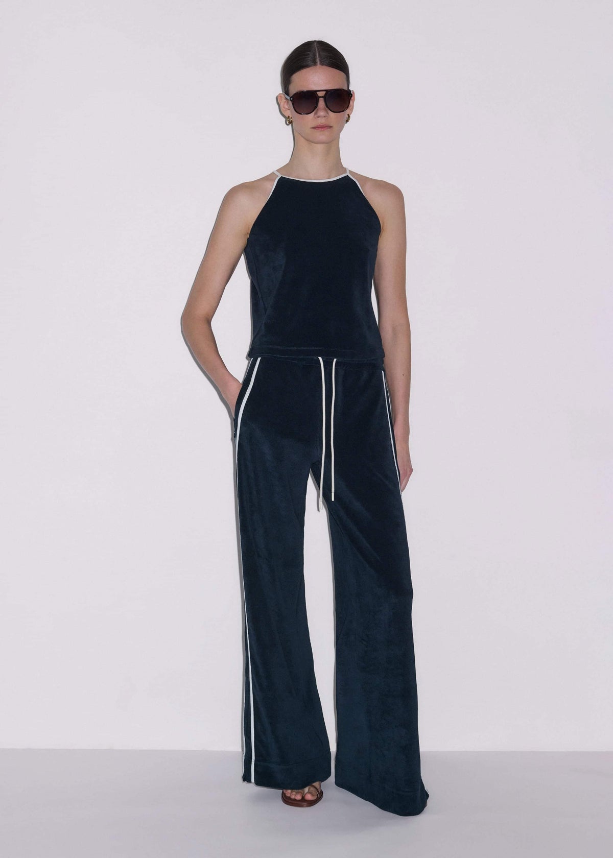 Navy Rib Trim Track Pant | ME+EM