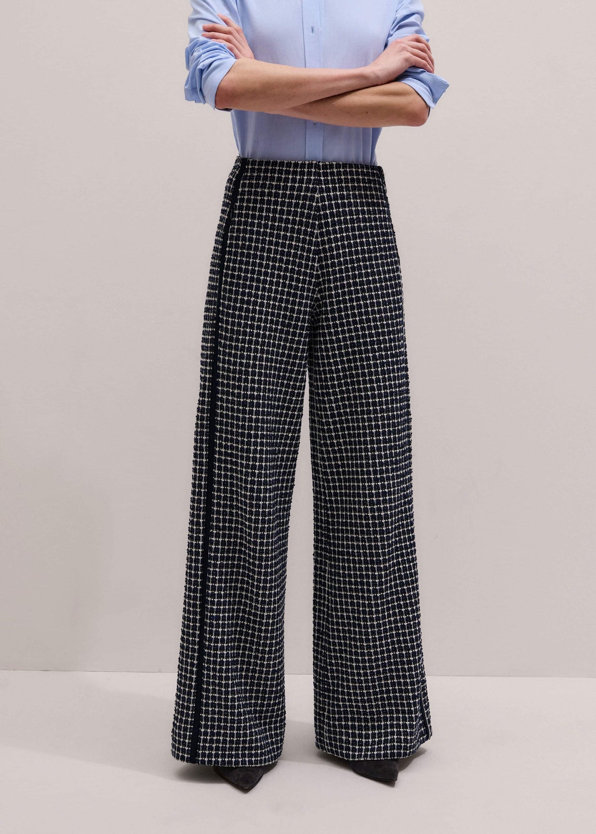 Navy Textured Wide-Leg Pant | ME+EM