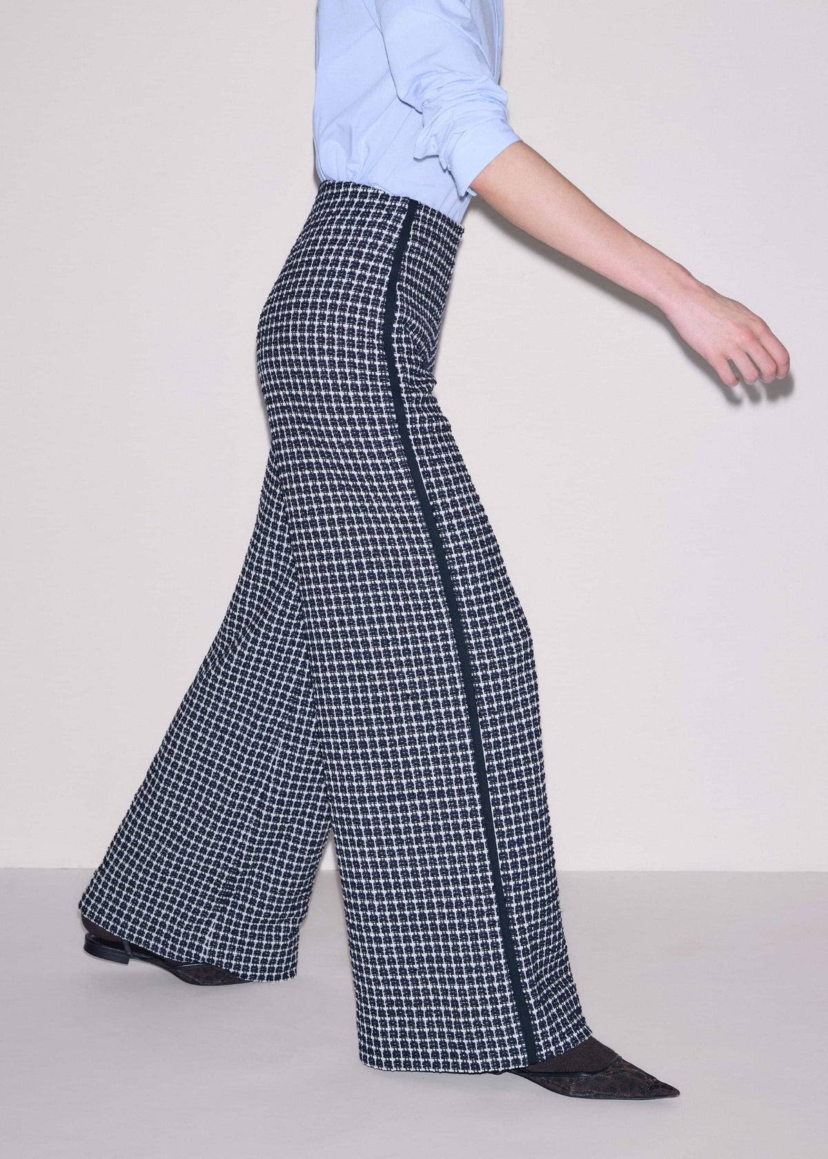 Navy Textured Wide-Leg Pant | ME+EM