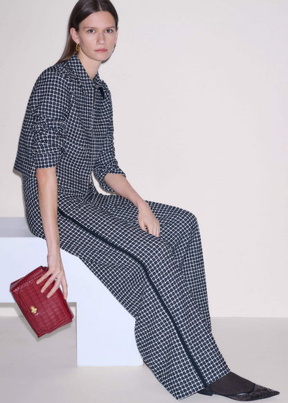 Navy Textured Wide-Leg Pant | ME+EM