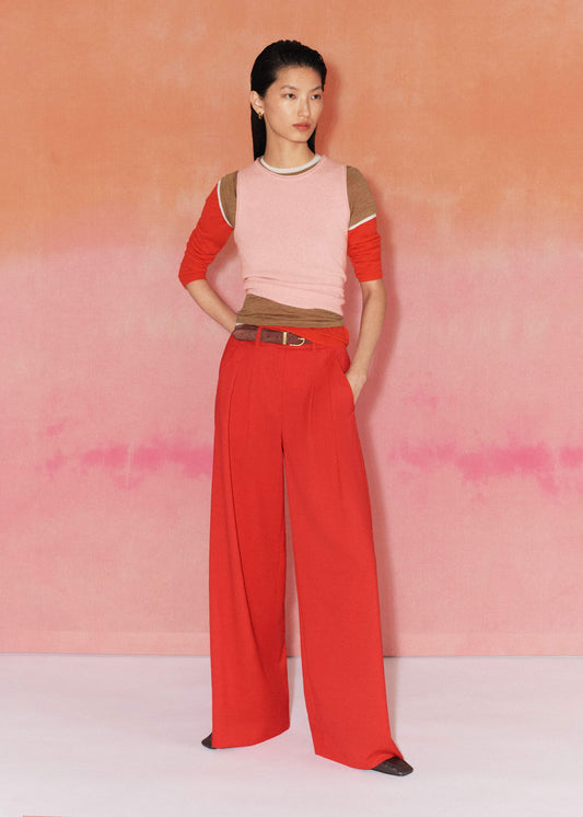 Red Perfect Wide Pleat Front Pant | ME+EM