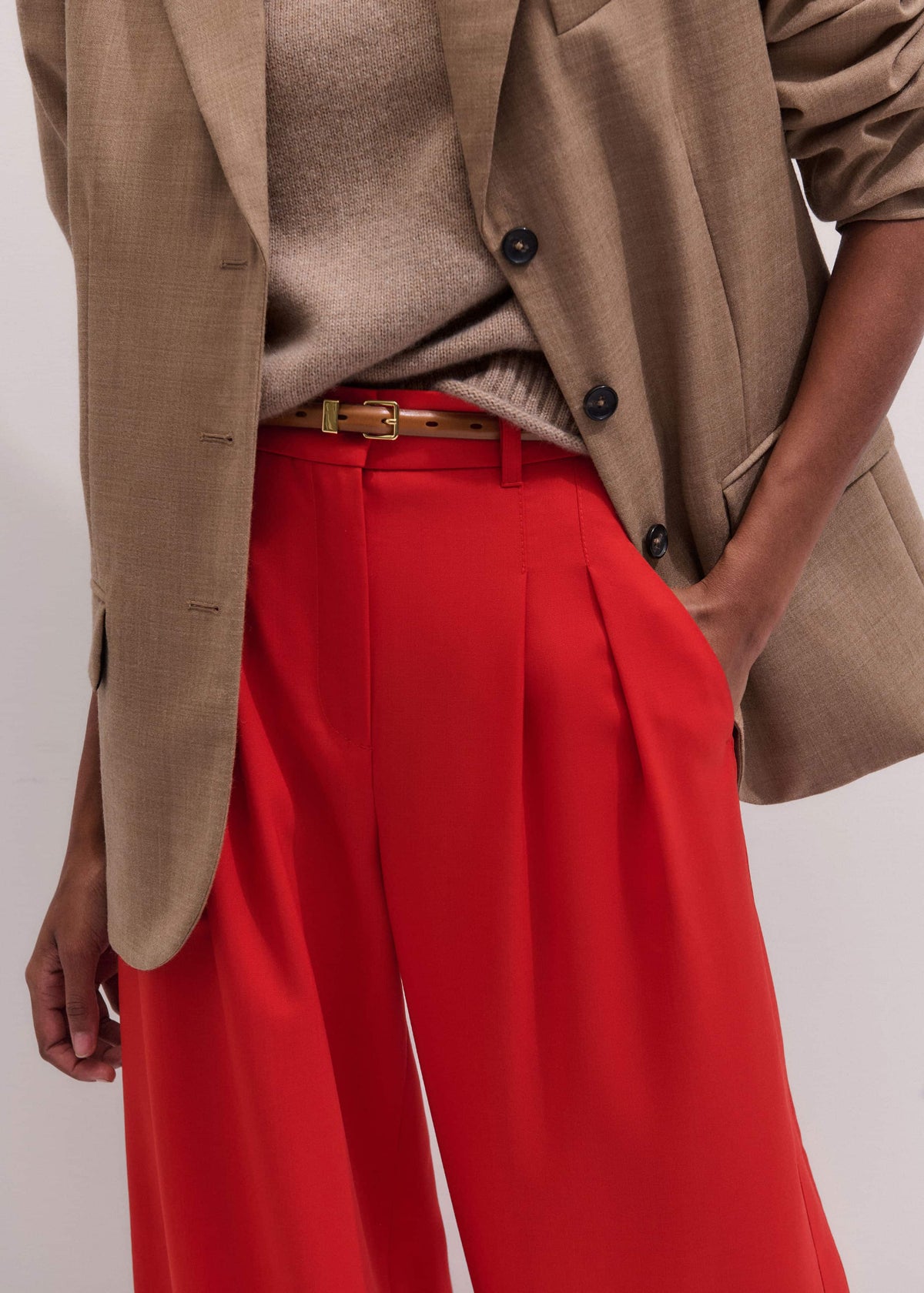 Red Perfect Wide Pleat Front Pant | ME+EM