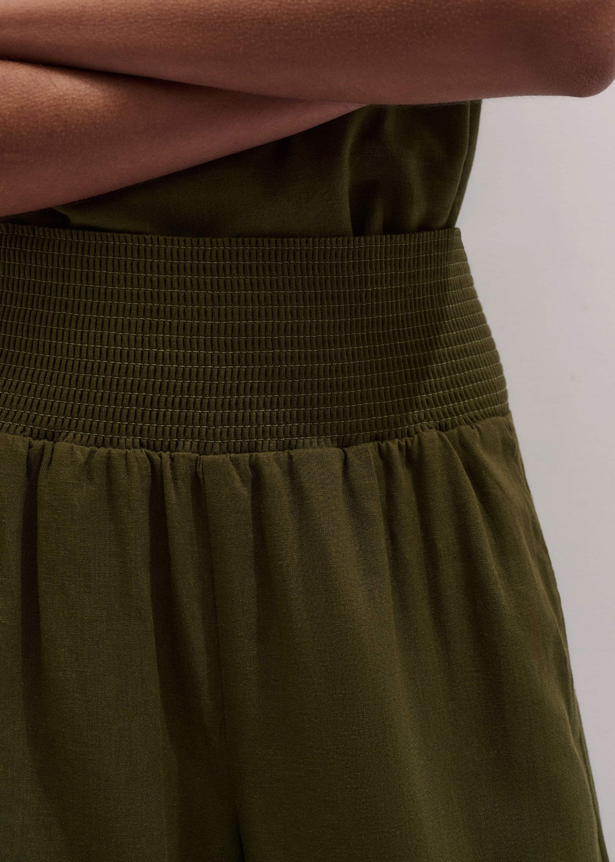 Olive Green Shirred Wide Pant | ME+EM