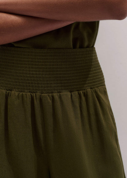 Olive Green Shirred Wide Pant | ME+EM