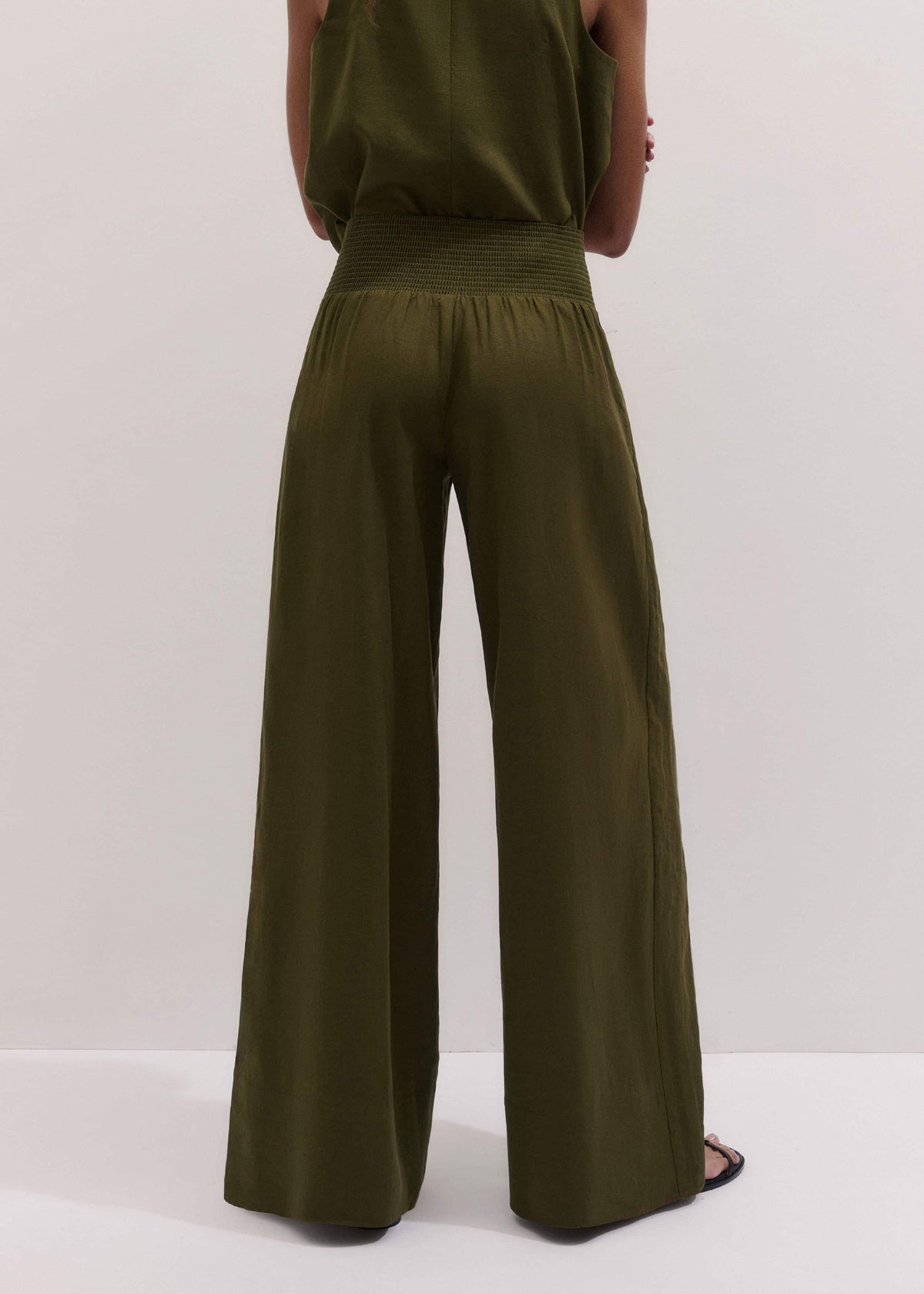 Olive Green Shirred Wide Pant | ME+EM