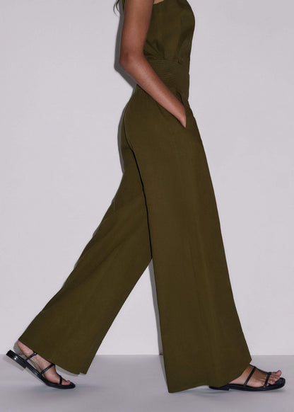 Olive Green Shirred Wide Pant | ME+EM